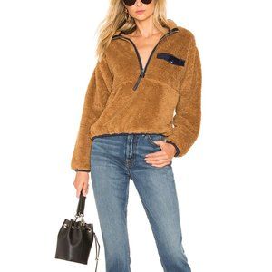 Anine Bing Sierra Pullover Sherpa Jacket Toast Brown Black Size S